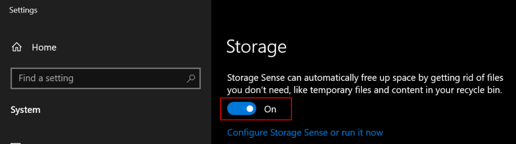 Enable Storage Sense